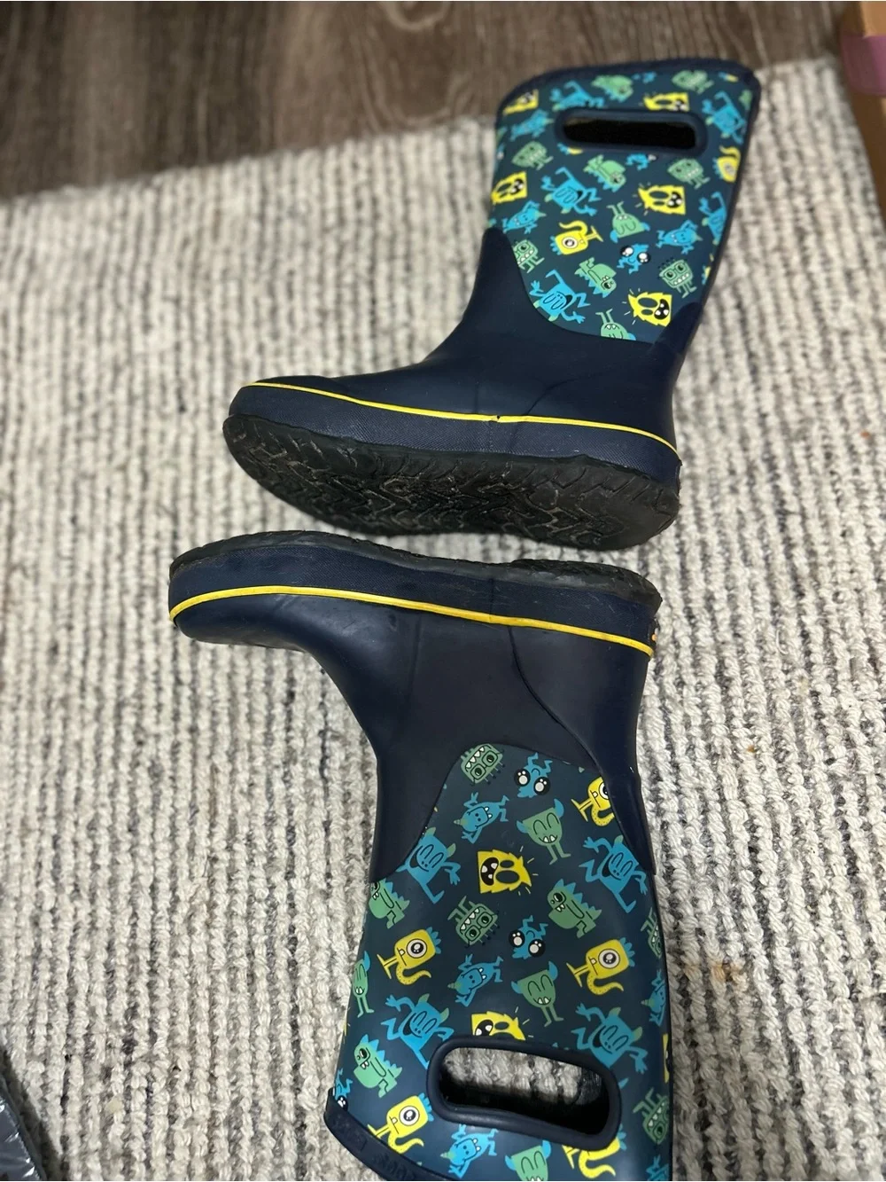 Bogs Kids Navy Monster Rain Boots Size 1 Boys
